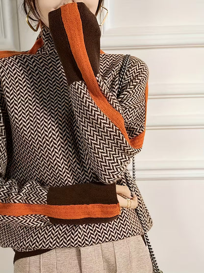 AMELIA™ | SUÉTER DE CUELLO ALTO CON RAYAS CONTRASTES