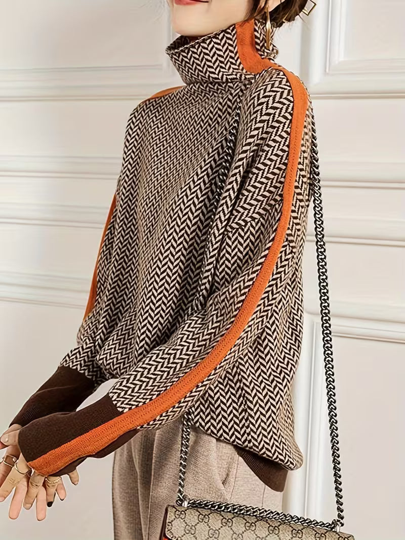 AMELIA™ | SUÉTER DE CUELLO ALTO CON RAYAS CONTRASTES