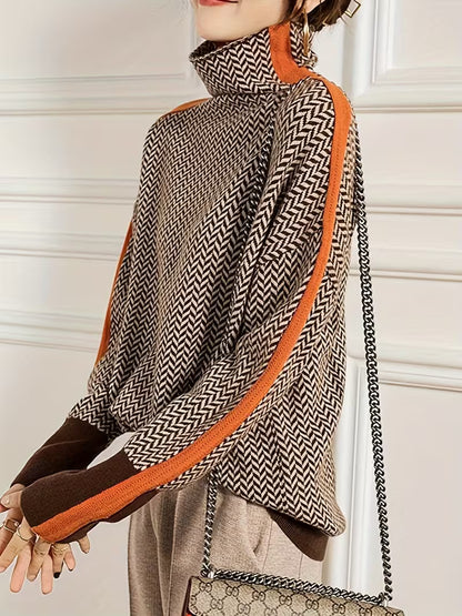 AMELIA™ | SUÉTER DE CUELLO ALTO CON RAYAS CONTRASTES