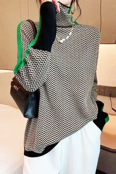 AMELIA™ | SUÉTER DE CUELLO ALTO CON RAYAS CONTRASTES