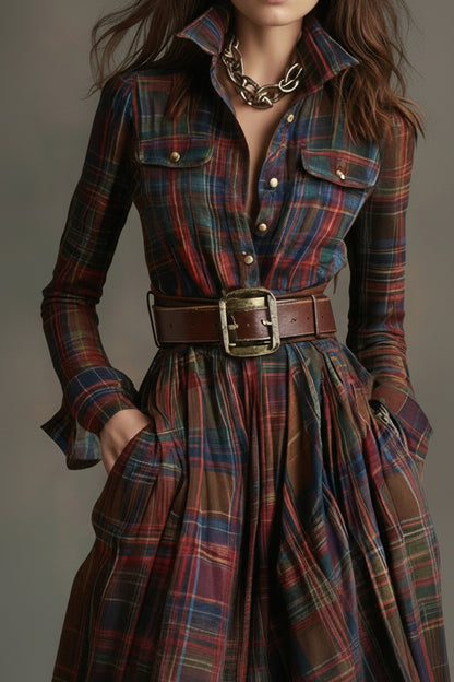 ISABELLA | VESTIDO LARGO DE CUADROS CON CINTURÓN