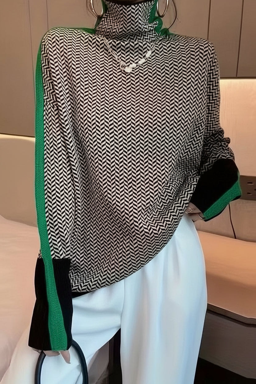 AMELIA™ | SUÉTER DE CUELLO ALTO CON RAYAS CONTRASTES